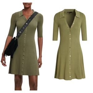Maje $295 Rimose Ribbed-knit Mini Dress In Army Green Size 38 Medium